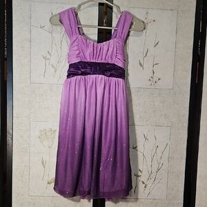 Sequin Hearts Purple Sundress with Ruched Bodice and Cap Sleeves for Prom